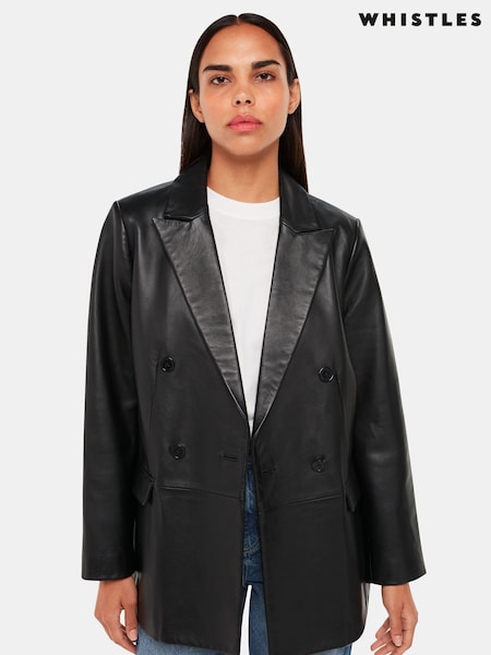 Whistles Aliza Waisted Leather Black Blazer (AB4360) | €566