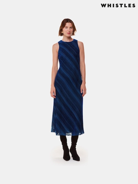 Whistles Blue Devore Stripe Velvet Dress (AB4385) | €121