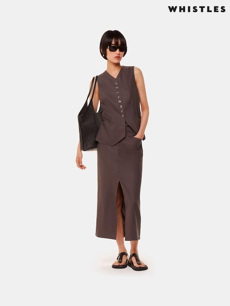 Whistles Grey Mila Linen Blend Midi Skirt (AB4392) | €63