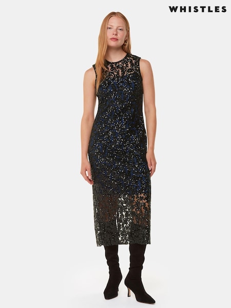 Whistles Floral Sequin Lyra Black Dress (AB4399) | €121