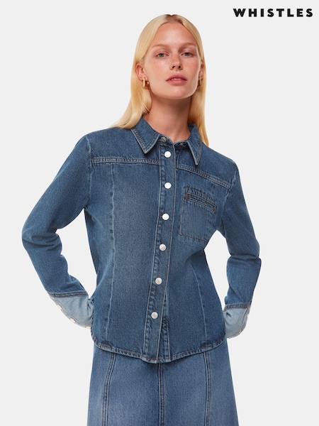 Whistles Blue Patchwork Denim 100% Cotton Shirt (AB4411) | €56