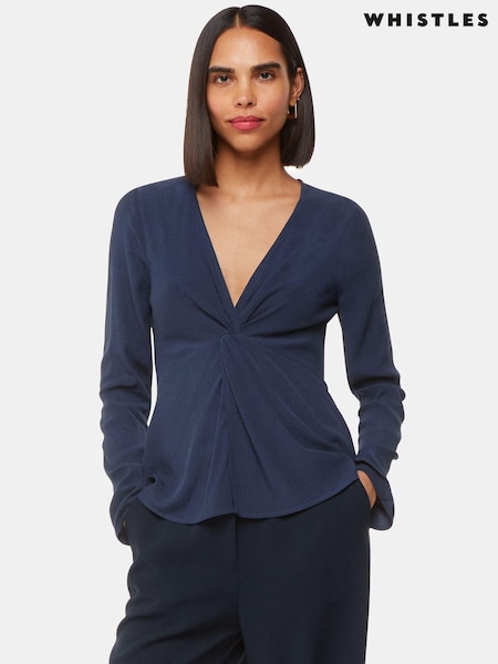 Whistles Blue Twist Front Textured Top (AB4412) | 195 QAR