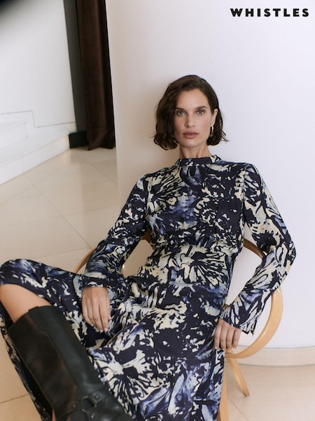 Whistles Blue Dazzled Floral Satin Dress (AB4426) | €114
