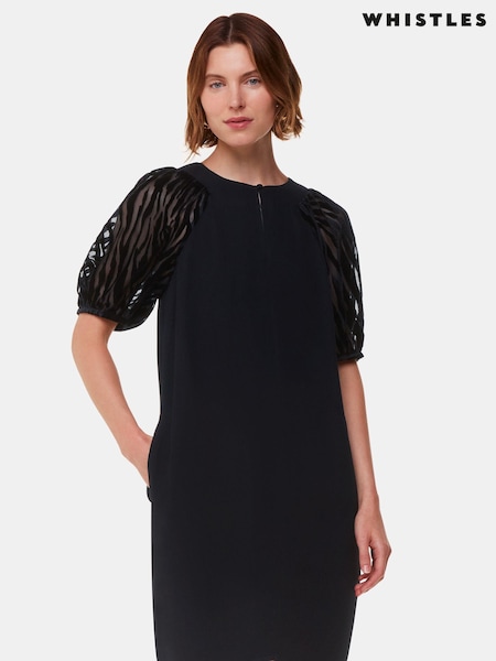 Whistles Lucy Zebra Velvet Sleeve Black Dress (AB4430) | 622 LEI