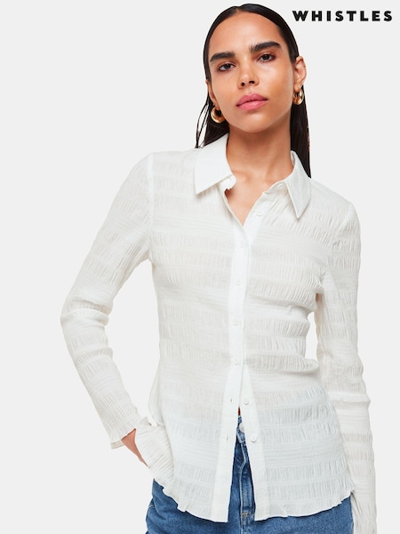 Whistles White Plisse Button Front Shirt (AB4431) | 220 QAR