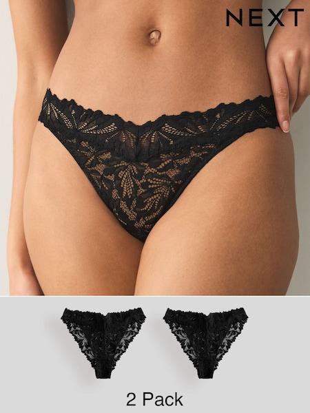 שחור - Ultimate Comfort Lace Knickers 2 Pack (AB4469) | ‏43‏₪