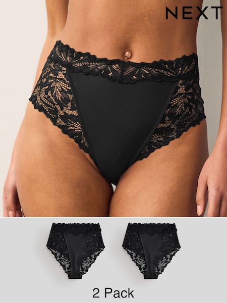 שחור - Ultimate Comfort Lace Knickers 2 Pack (AB4476) | ‏53‏₪