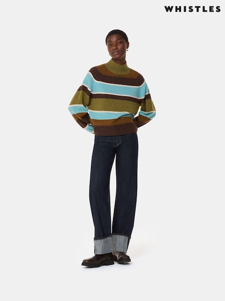 Whistles Natural Wool Stripe Funnel Neck Knit Jumper (AB4600) | €95