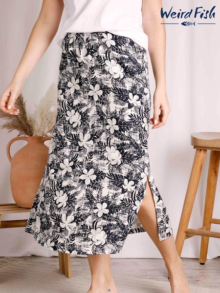 Weird Fish Black/White Eco Viscose Printed Midi Skirt (AB4615) | €30