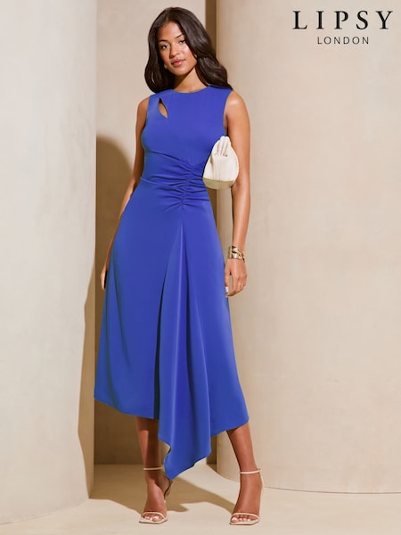 Lipsy Sleeveless Ruched Front Asymmetricalmetrical Midi Dress (AB4630) | 47 €