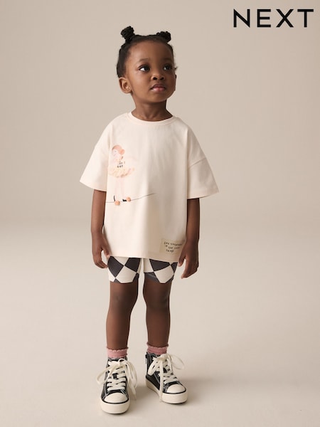 צבע שמנת בעיטור קרקס יפה - Short Sleeve T-shirt And Cycle Shorts Set (3mths-7yrs) (AB4633) | ‏38‏₪ - ‏55‏ ₪