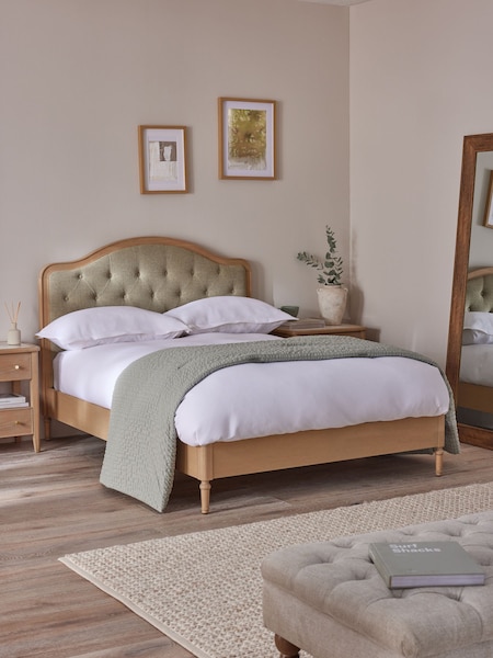 Brushed Weave Light Olive Green Rose Wood Upholstered Bed Frame (AB4645) | €850 - €975