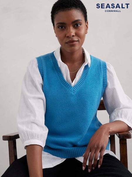 Seasalt Cornwall Blue East View V-Neck Knitted Vest (AB4679) | €35
