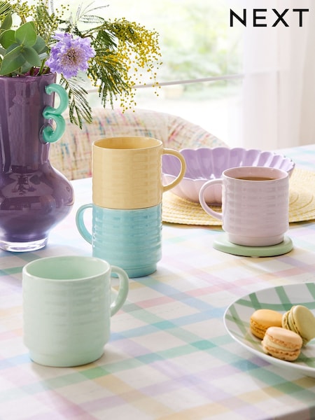Set of 4 Multi Pastel Ribbed Stacking Mugs (AB4797) | €23