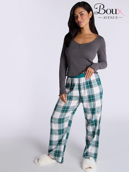 رمادي - Boux Avenue Pointelle Long Sleeve 100% Cotton Top & Woven Joggers Pyjamas Set (AB4914) | ‏131 ر.ق.