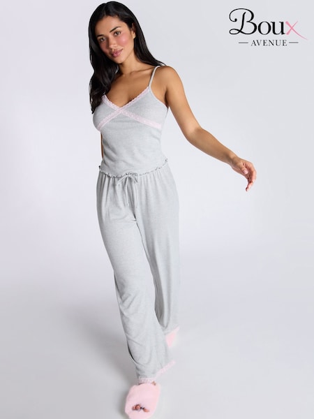 Boux Avenue Grey X-Over Lace Cami and Joggers Pyjama Set (AB4925) | ‏89 ر.ق.