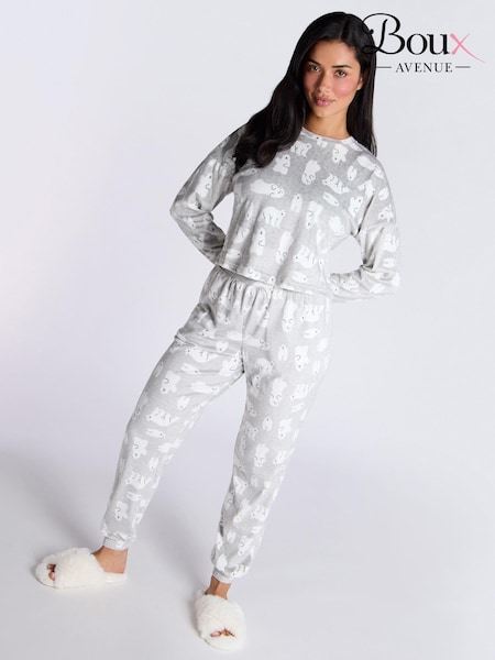 Boux Avenue Grey Christmas Polar Bear Velour Lounge Pyjamas Set (AB4930) | AED187