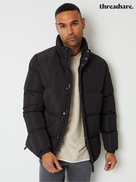 Threadbare Black Showerproof Funnel Neck Puffer Jacket (AB4991) | ₪336