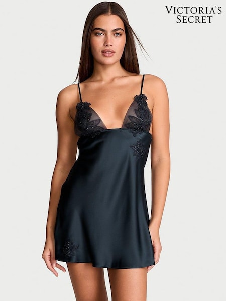 Victoria's Secret Dark Twilight Blue Ziggy Embellished Triangle Mini Slip Dress (AB5196) | €86