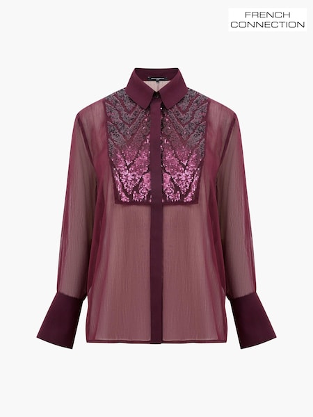 French Connection Red Hana Adalynn Sequin Bib Shirt (AB5302) | €60