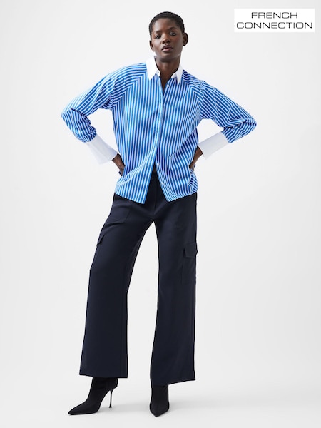 French Connection Blue Alexis 100% Cotton Striped Detail Shirt (AB5303) | 3,304 UAH