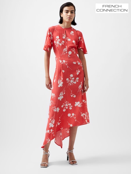 French Connection Red Alessandra Asymmetric Dress (AB5306) | ₪478