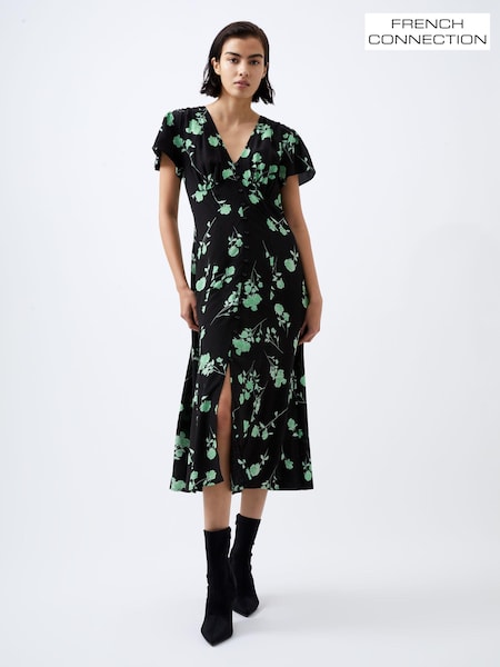 French Connection Black V-Neck Alessandra Delphine Dress (AB5324) | 371 QAR