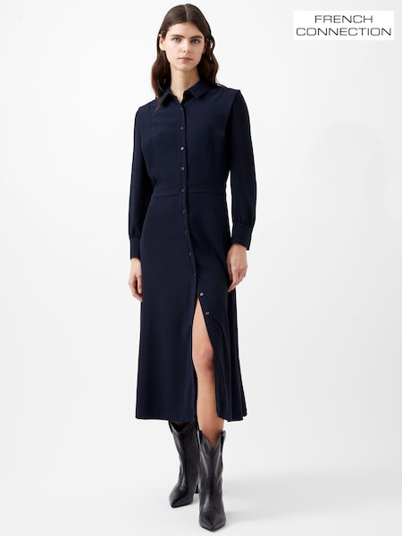 French Connection Blue Brina Crepe Button Down Dress (AB5334) | €39