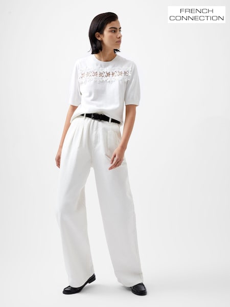 French Connection White 100% Cotton Lace Jilly Cobalo Top (AB5344) | ₪377