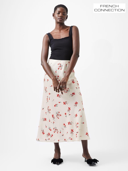 French Connection Cream Floramour Ennis Satin Long Skirt (AB5355) | €129