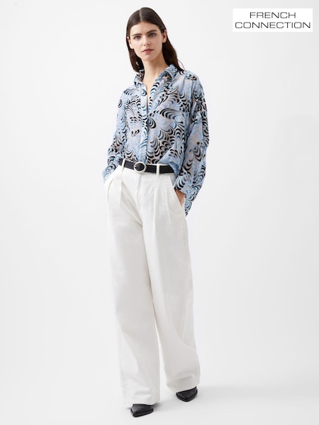 French Connection Blue Devore Dia V-Neck Shirt (AB5360) | ₪397
