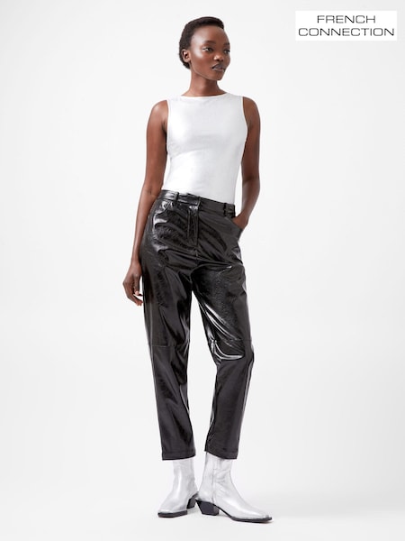 French Connection Black PU Emmett Tapered Trousers (AB5363) | 371 QAR