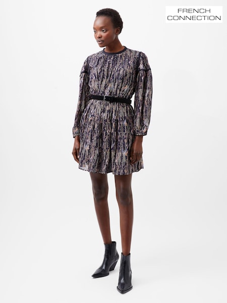 French Connection Blue Carissa Metallic Jacquard Sequin Mini Dress (AB5369) | 309 QAR