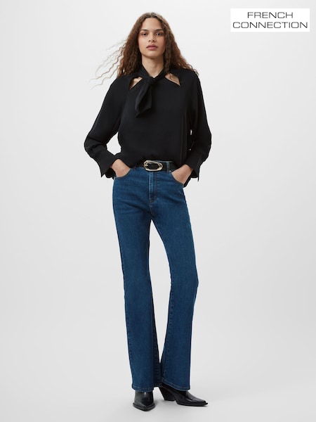 French Connection Black Crepe Carmen Tie Blouse (AB5379) | ₪327