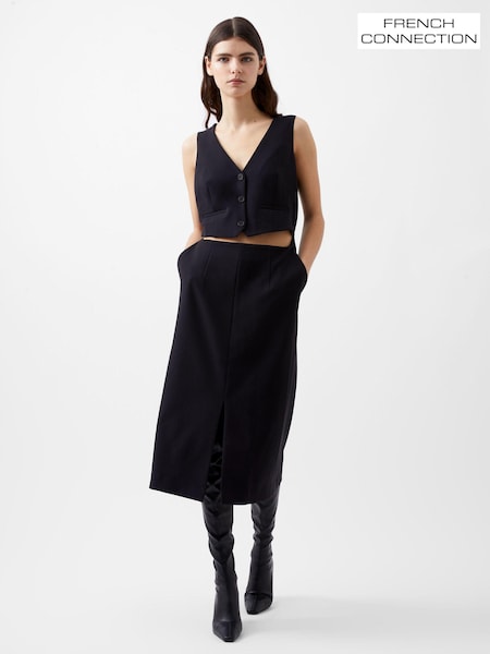 French Connection Black Twill Gemma Waistcoat Dress (AB5383) | ₪478