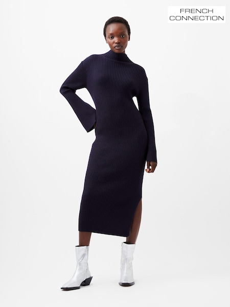 French Connection Blue Lolly Mari Flare Sleeves Knit Dress (AB5456) | ₪427