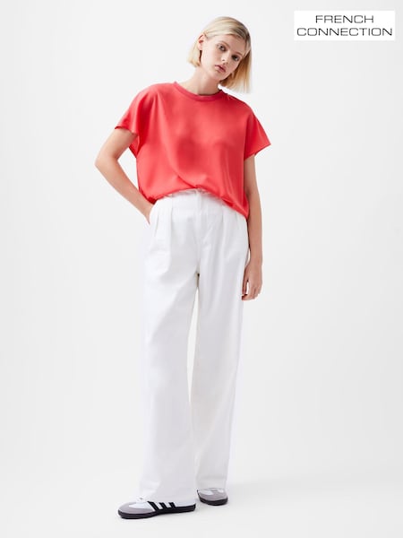 French Connection Red Crepe Light Crew Neck Top (AB5460) | ₪176