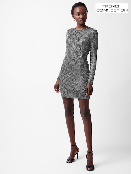 French Connection Silver Tamy Metallic Fitted Mini Dress (AB5464) | €60