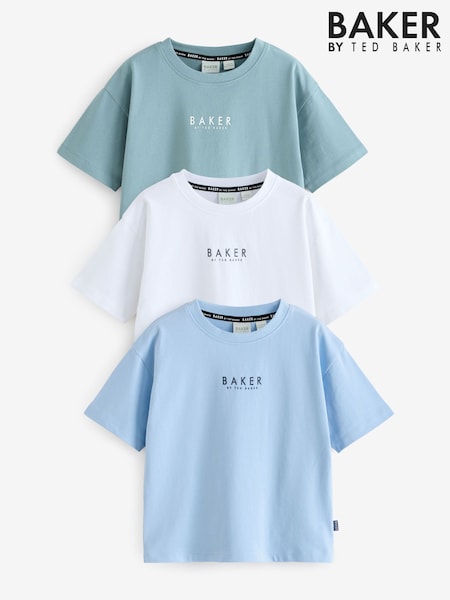 Azul/Verde/Blanco - Baker by Ted Baker 100% Cotton T-Shirts 3 Pack (AB5467) | 42 € - 48 €
