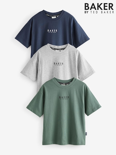 Azul marino/verde/gris - Baker by Ted Baker 100% Cotton T-Shirts 3 Pack (AB5472) | 42 € - 48 €
