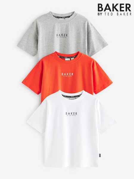 Gris/rojo/blanco - Baker by Ted Baker 100% Cotton T-Shirts 3 Pack (AB5475) | 42 € - 48 €