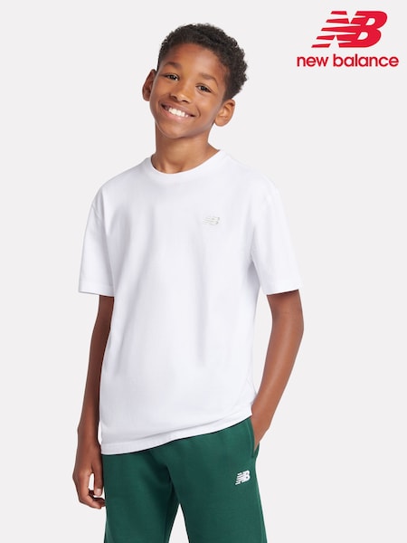 Valkoinen - New Balance Kids Jersey Small Logo 100% Cotton T-Shirt (AB5526) | €32 - €38