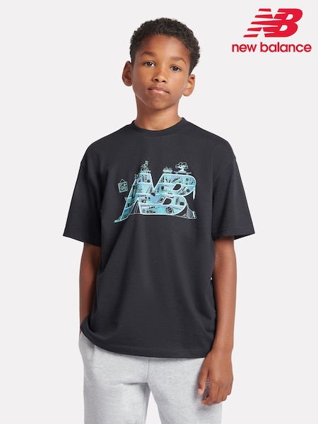 New Balance Black Boys 100% Cotton Intellect Graphic T-Shirt (AB5528) | €30 - €37