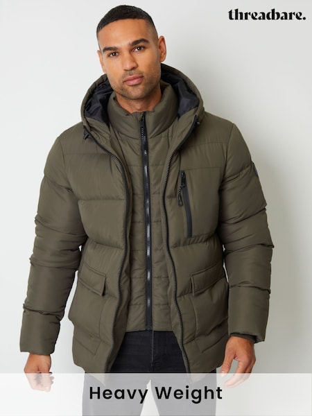 Threadbare Khaki Showerproof Double Layer Puffer Hooded Jacket (AB5609) | €40