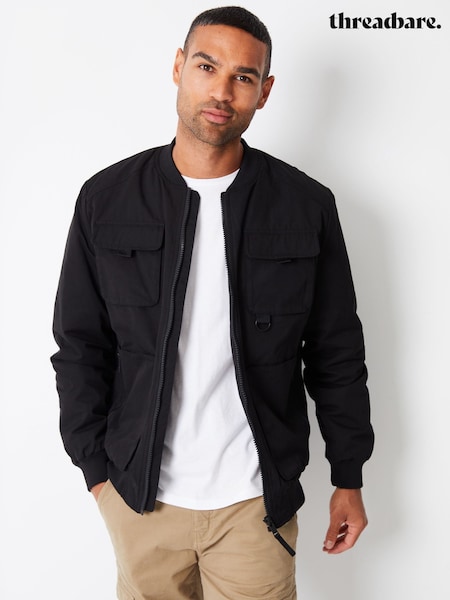Threadbare Black Showerproof Utility Bomber Jacket (AB5620) | R$ 640