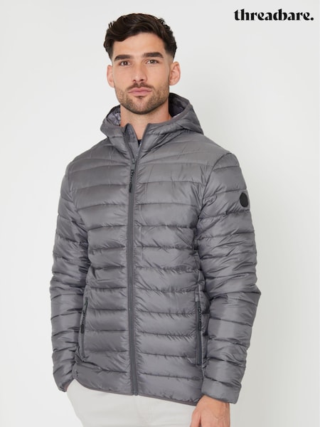 Threadbare Grey Matte Finish Padded Showerproof Hooded Jacket (AB5621) | €53