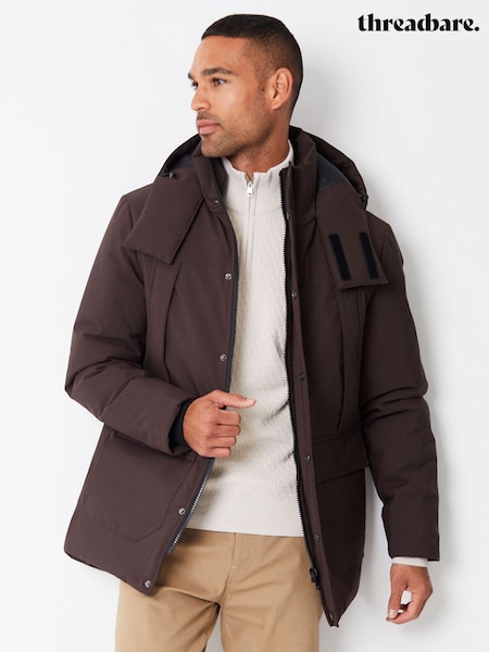 Threadbare Chocolate Showerproof Patch Pocket Padded Hooded Coat (AB5622) | €43