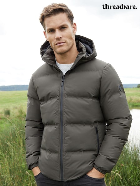 Threadbare khaki Green Black Showerproof Hooded Puffer Coat (AB5650) | €85