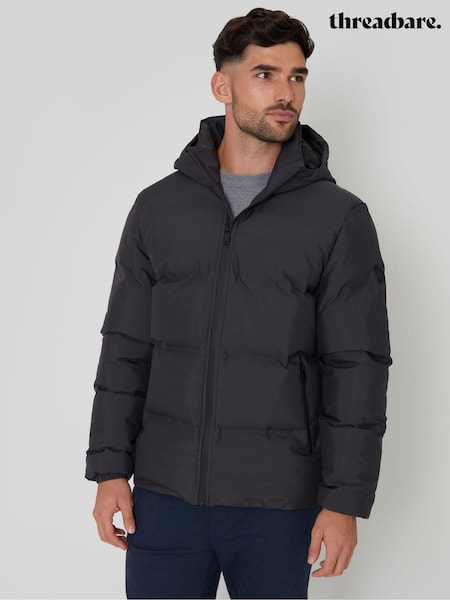 Threadbare Grey Black Showerproof Hooded Puffer Coat (AB5653) | €85