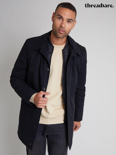 Threadbare Black Showerproof Mock Layer Padded Trench Coat (AB5656) | €77